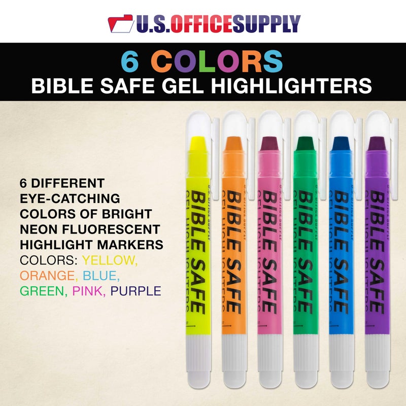US Office Supply U.S. Office Supply Bible Safe Gel Highlighters  6 Pack Set - 6 Different Bright Neon Fluorescent Highlight Colors Yellow  Orange  Pink  Purple  Green  Blue - Won't Bleed  Fade or Smear - Study Guide - Image 2